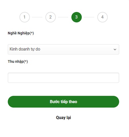 Bước 3: Nhập nghề nghiệp và thu nhập của khách hàng